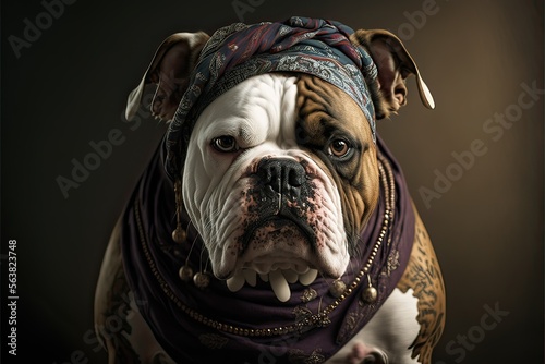 Bulldog portrait wearing bandana (Ai generated)