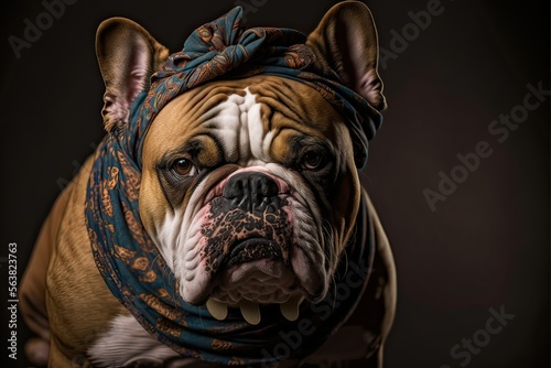 Bulldog portrait wearing bandana (Ai generated)