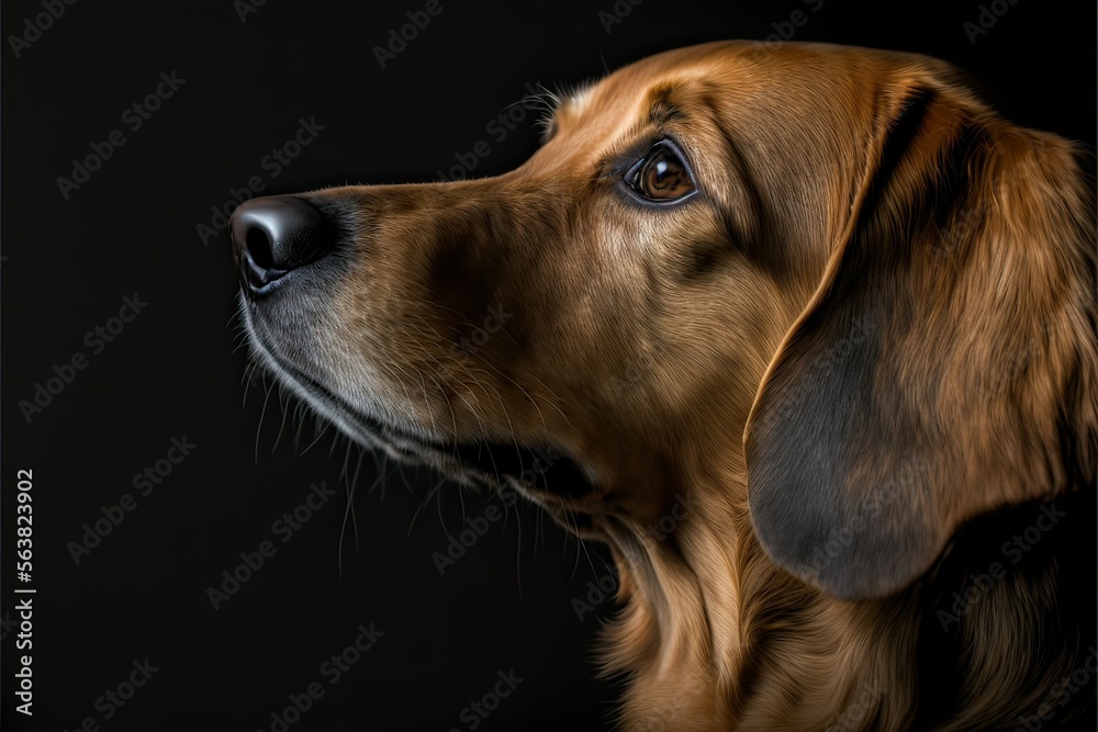 Dog looking away against black background (Ai generated) Dog looking away against black background (Ai generated)