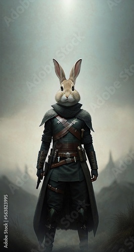 Warrior  rabbit. Assassin. Portrait  concept art.