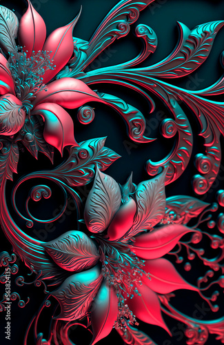 ornate pattern and abstract flowers