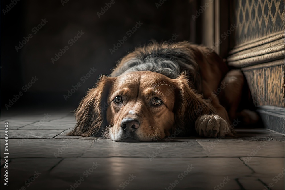 Dog portrait lying on floor (Ai generated) Dog portrait lying on floor (Ai generated)