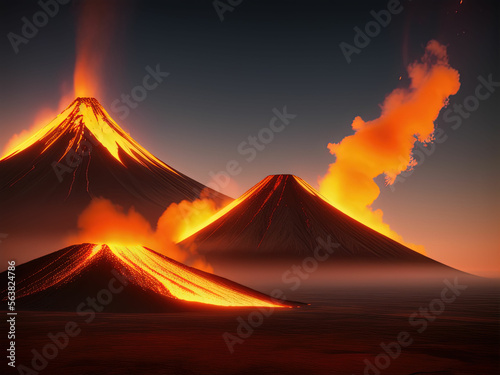 Volcano eruption at night. Generative AI