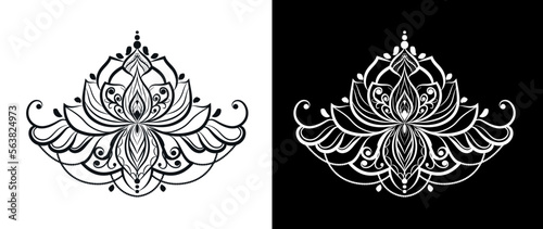 Lotus flower. Stylized decorative pattern for tattoo. Ornament for decorating covers book, notebook, casket, postcard and folder.