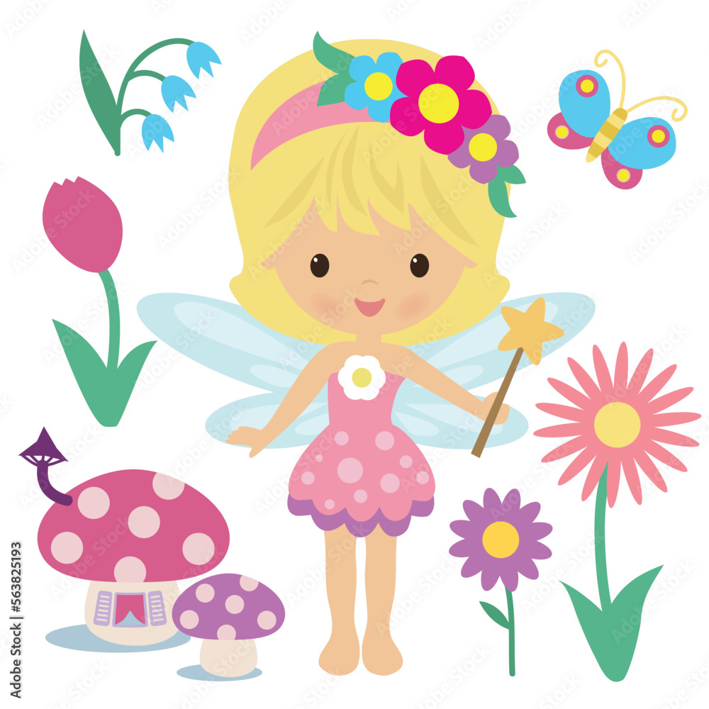 Pretty garden fairy vector cartoon illustration