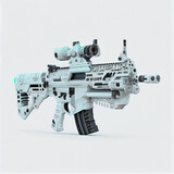 Futuristic AR-15, soft blue and white on white background. Pointing to the right