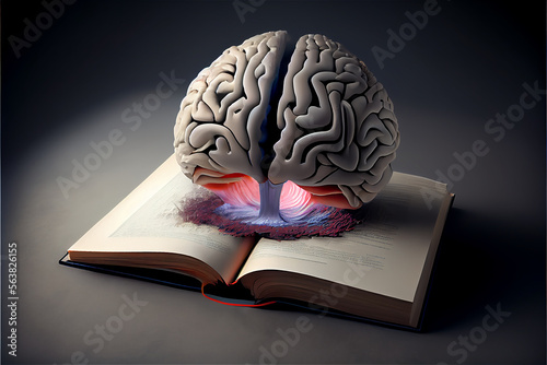An open book revealing a brain, ideal for education and knowledge backgrounds, generative AI photo