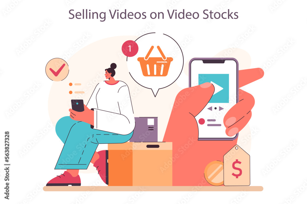 Passive income in the internet. Character making money by selling Passive income in the internet. Character making money by selling