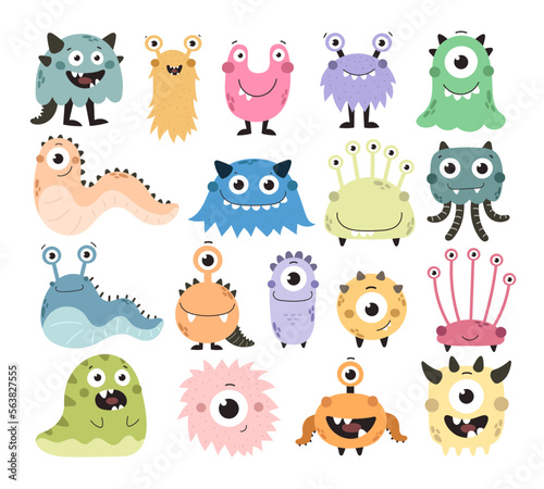 Set with cartoon monsters. Colorful flat vector illustration. Hand drawing for children. baby design for prints  posters  cards