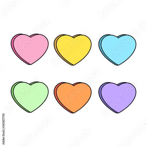 Conversation hearts Valentines Day rainbow candy sweets love blank icon collection vector isolated with copy space on white background