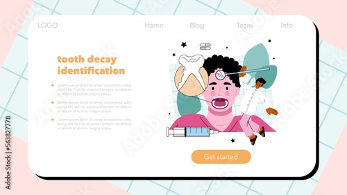 Dentist web banner or landing page. Dental doctor in uniform treating