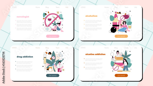Narcologist web banner or landing page set. Specialist provide help