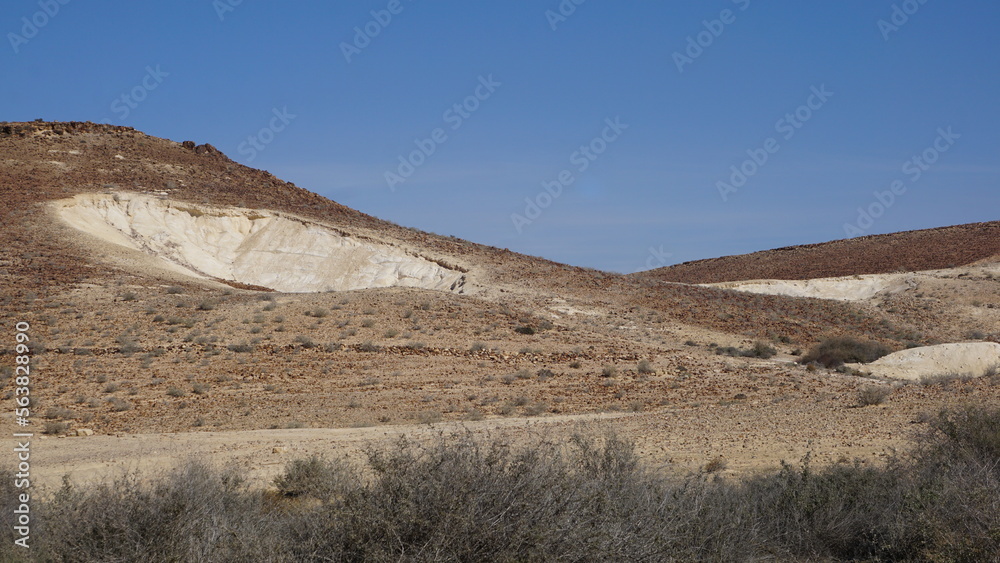The view of the Hatzaz Water Holes from the hiking trail close to the religious community settlement Merhav Am in the Negev desert in Israel in the month of January