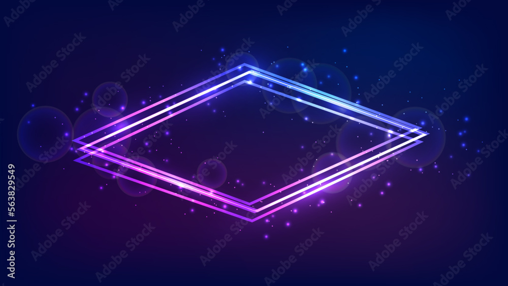 Obraz premium Neon rhombus frame with shining effects and sparkles