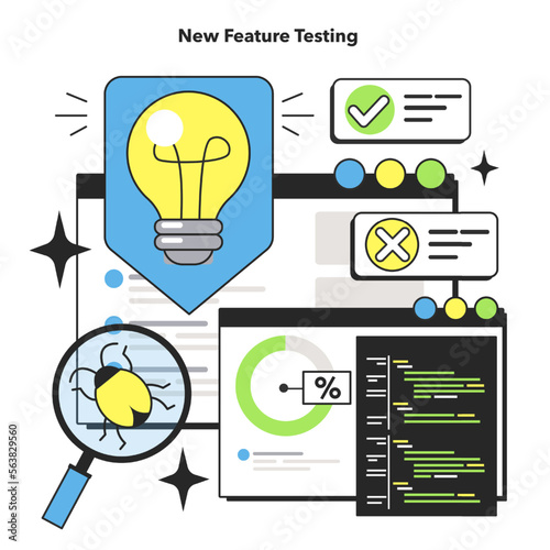 New feature testing. Software testing methodology. IT specialist