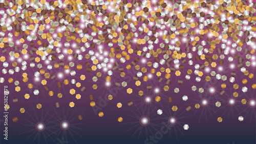 Bright Background with Confetti of Glitter Particles. Sparkle Lights Texture. Anniversary pattern. Light Spots. Star Dust. Explosion of Confetti. Design for Invitation.