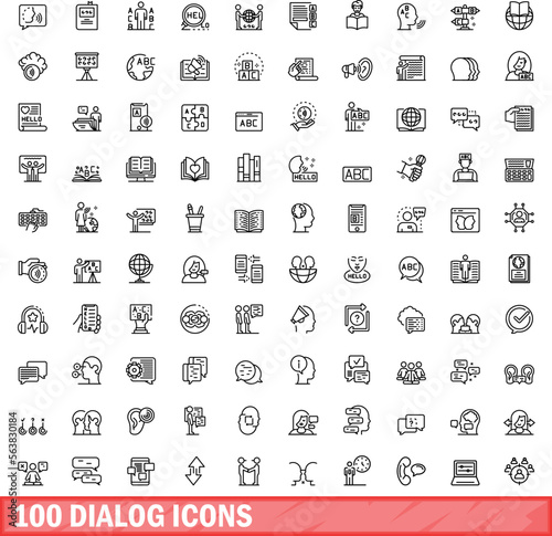 100 dialog icons set. Outline illustration of 100 dialog icons vector set isolated on white background