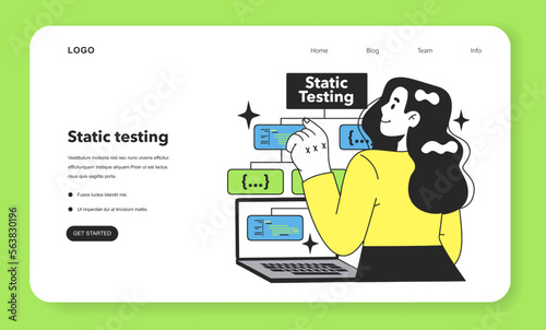 Static testing web banner or landing page. Software testing methodology.