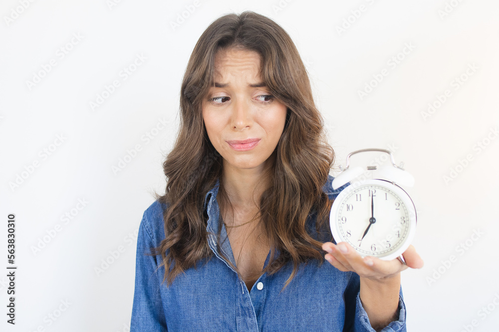 Deadline Poor Time Management Woman Holding Clock Deadline Poor Time Management Woman Holding Clock