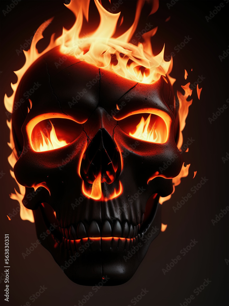 Burning skull on black background. Generative AI Burning skull on black background. Generative AI