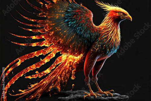 magical phoenix fire bird burst into flames, Generative AI © Dianne