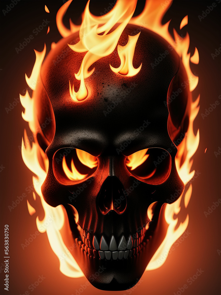Burning skull on black background. Generative AI Burning skull on black background. Generative AI