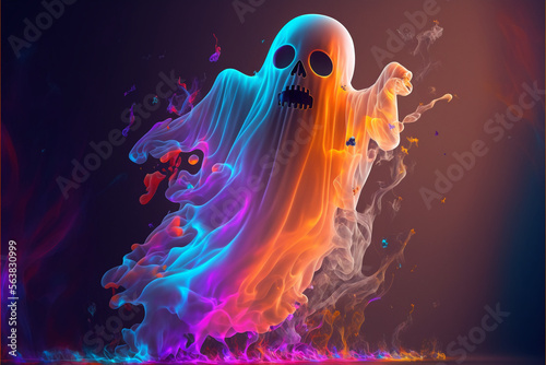 Scary ghost Halloween  dark forces  ghost in the night  Cute ghost character  generative ai