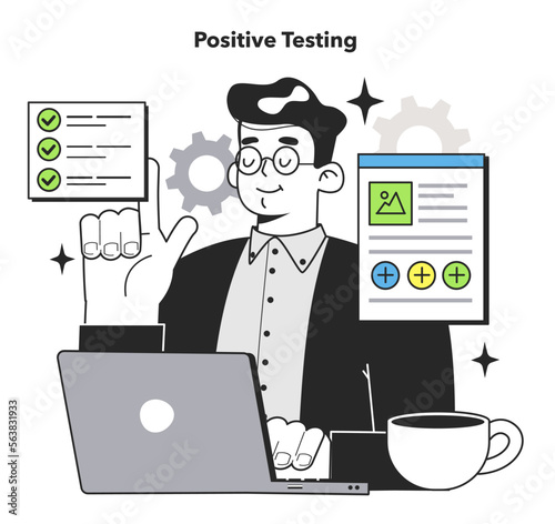 Software testing and debugging. IT specialist searching for bugs using