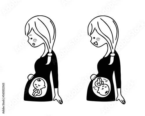 妊婦　逆子　モノクロ