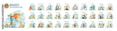 Boost big set. Business growth or improvement concepts collection.