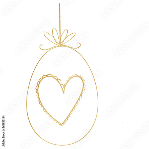 Heart Golden Easter Egg Outlined