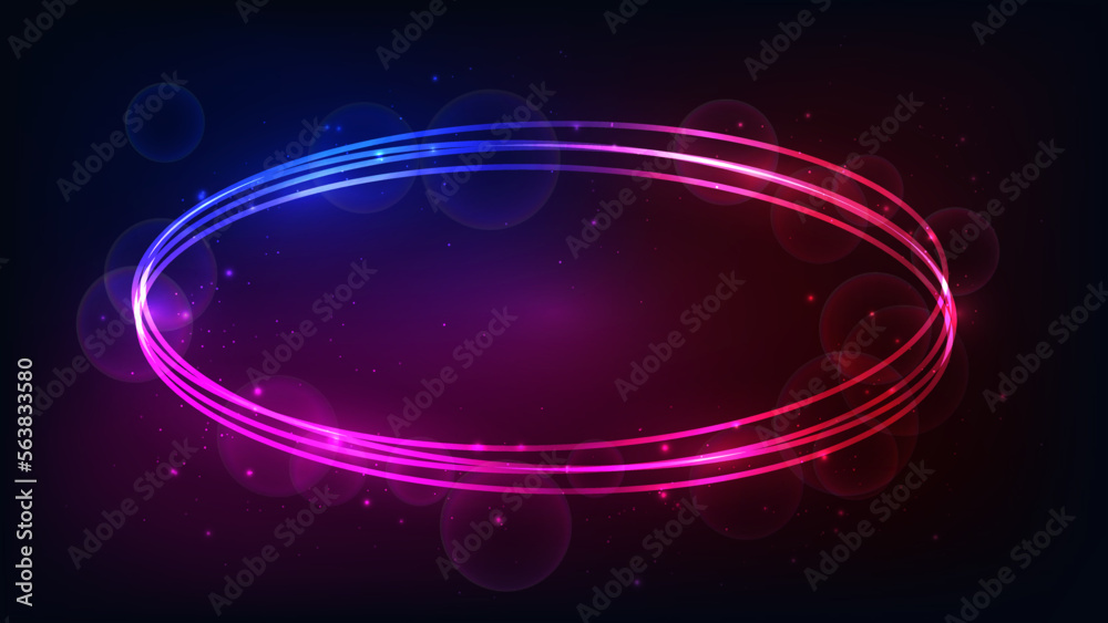 Obraz premium Neon oval frame with shining effects and sparkles