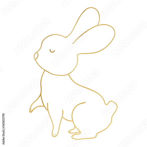 Elegant Golden Rabbit Outlined
