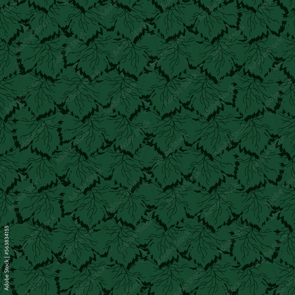 Seamless pattern with grape leaves in cut out paper style. Nature backdrop with green leaf.