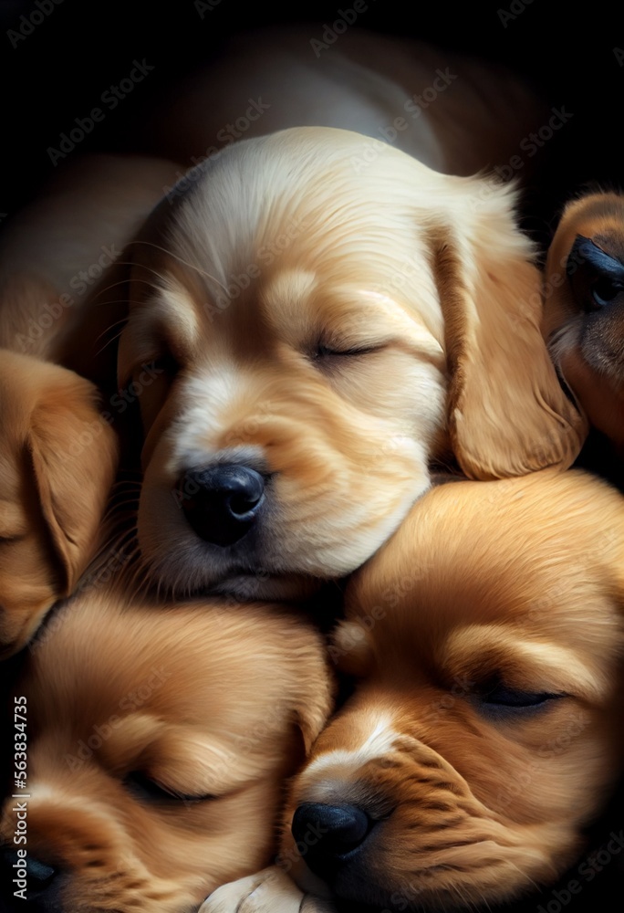 A group of puppies cuddling together. generative ai