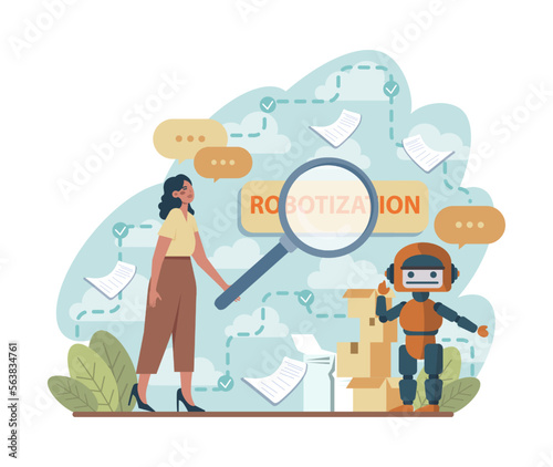 Robotization concept. Artificial intelligence as a part of human