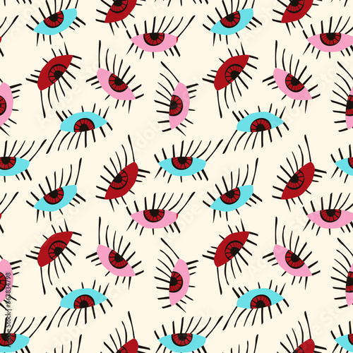 seamless pattern with Ethnical magical mystical eyes.