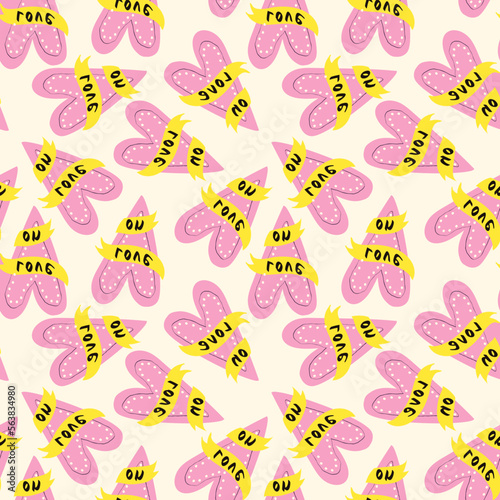 Valentines day pattern with hearts in modern doodle style