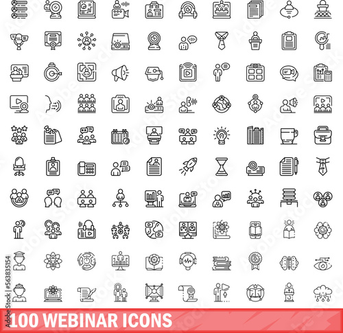 100 webinar icons set. Outline illustration of 100 webinar icons vector set isolated on white background