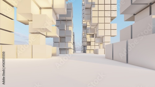 Futuristic architecture background buildings geometric shape in the city 3d render