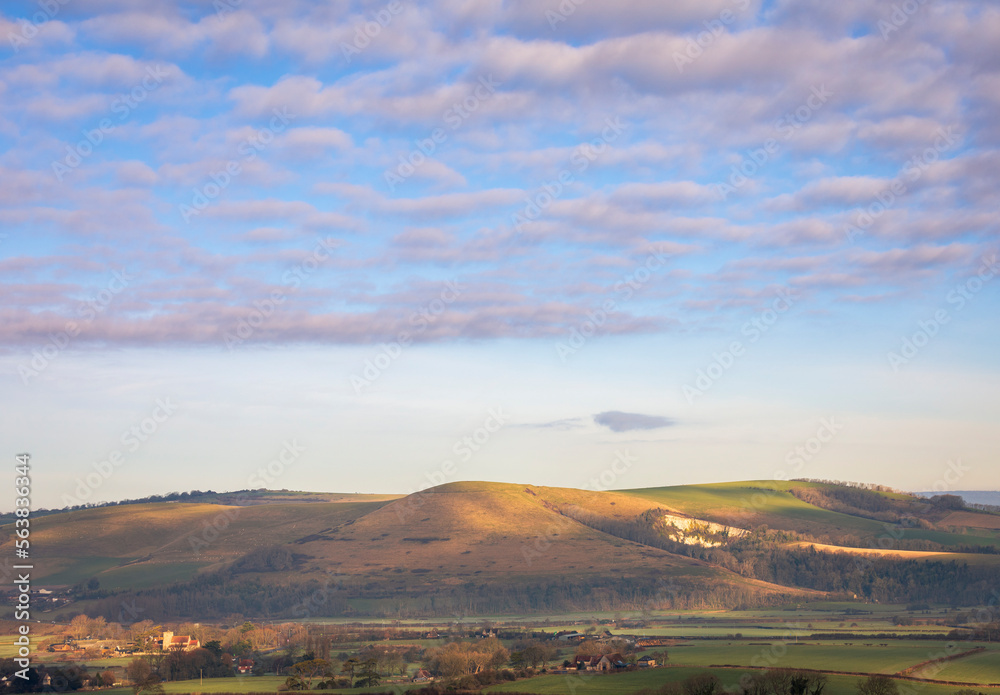 Beautiful early morning views of the south downs and mount caburn from Beddingham hill East Sussex south east England