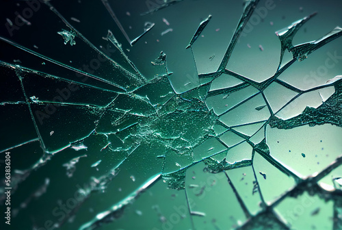 blue green shattered glass mirror window panel surface, generative ai