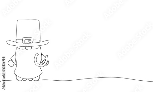 Line art leprechaun with horseshoe. Hand draw line continuous outline vector illustration for St. Patrick's Day © clelia-clelia