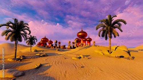 Fairy-tale oriental city in the desert sands