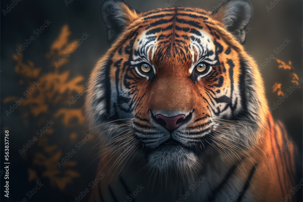 Potrait eines Tigers mit verschwommenen Hintergrund - KI Generiert