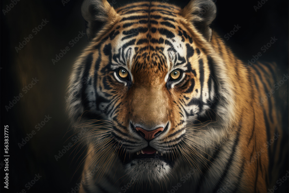 Fototapeta premium Potrait eines Tigers mit verschwommenen Hintergrund - KI Generiert