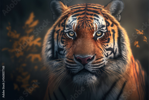 Potrait eines Tigers mit verschwommenen Hintergrund - KI Generiert