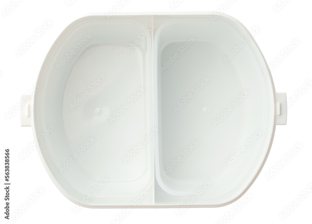 White plastic food container isolated on white background White plastic food container isolated on white background