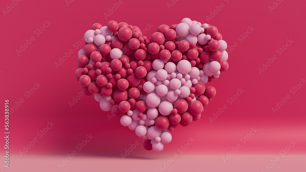 Multicolored Balloon Love Heart. Light Pink and Dark Pink Balloons arranged in a heart shape. 3D Render. Multicolored Balloon Love Heart. Light Pink and Dark Pink Balloons arranged in a heart shape. 3D Render.