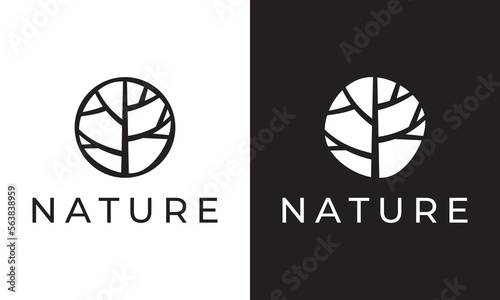 tree with circle logo. creative line nature icon vector design.